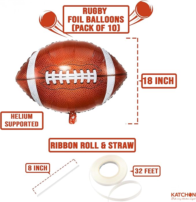 KatchOn, Huge Pack of 10 Foil Football Balloons - 18 Inch | Football Party Decorations | Touchdown Balloons for First Down Football Birthday Party Decorations and Football Themed Party Decorations