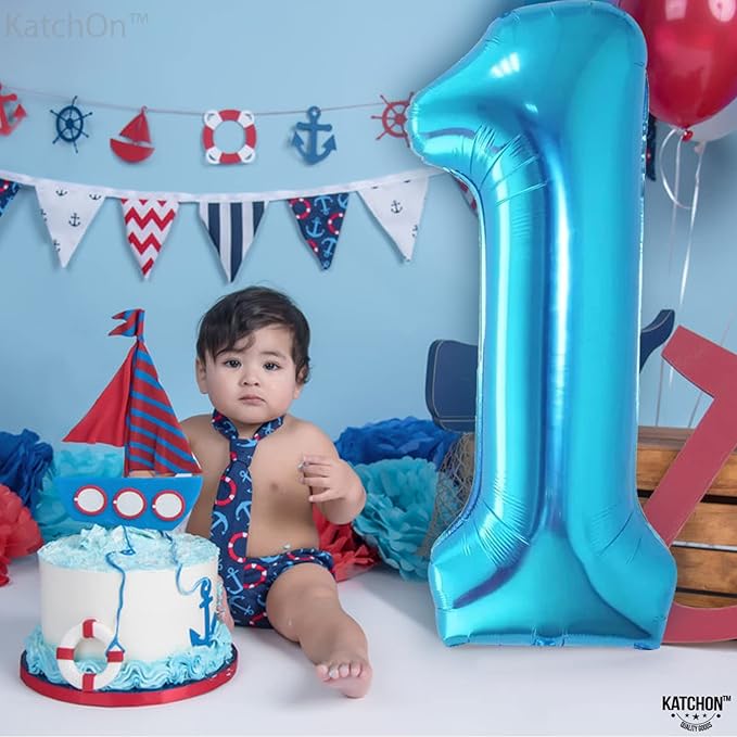 KatchOn, Blue Number 1 Balloon for 1st Birthday - 40 Inch | 1 Balloon Number | One Balloons for 1st Birthday Decorations, Blue Bday Decoration | Happy Anniversary Decorations