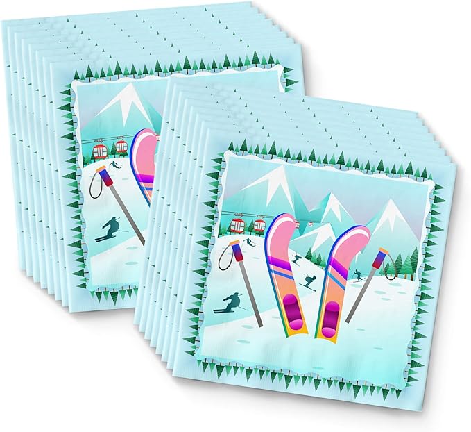 Birthday Galore Skiing Themed Party Supplies for Kids and Adults - Fun Celebration Set with Plates, Napkins, Cups, Tableware, Quick Setup, Colorful Decorations for Every Birthday Events - Kit for 16