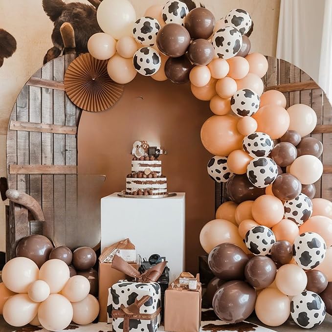Brown Cow Print Balloons, 50pcs 12 Inch Dark Coffee Brown Tan Nude Apricot Cow Print Western Party Balloons for Kids Boy Cowboy Party Decorations Cow Birthday Baby Shower Western Decor