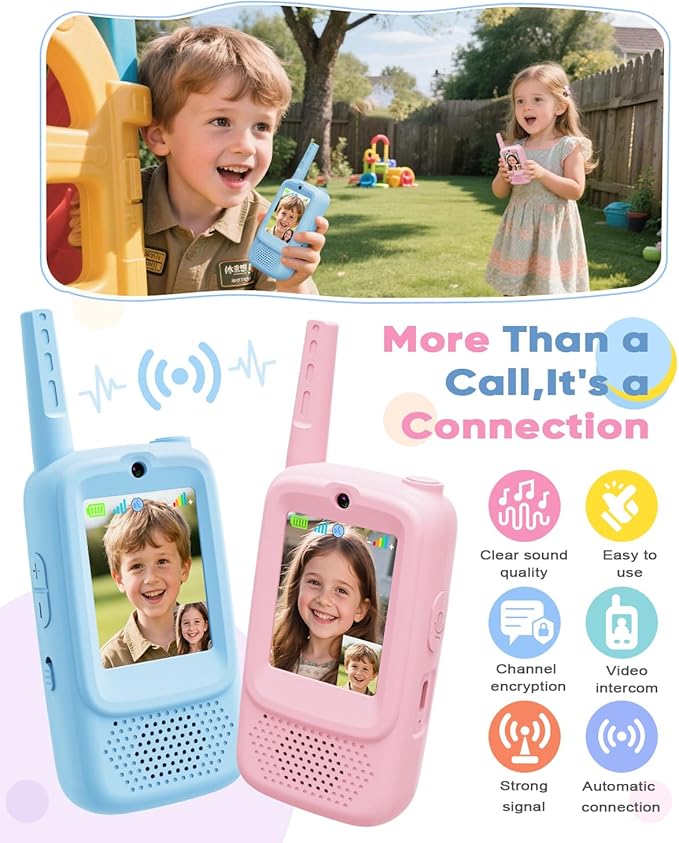 Video Walkie Talkies for Kids, Rechargeable Walkie Talkies Toys 2 Pack with HD Camera & 4 Voice Changer, Birthday Gifts for Age 3-12 Boys Girls, 2 Way Radio Long Range for Family Games Camping Hiking