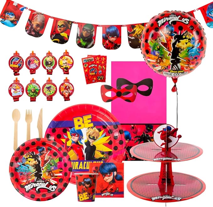 Mighty Mojo Miraculous Ladybug Mask Set for Dress Up, Pretend Play, Birthday Parties – Includes 10 Masks - Celebration, Party, Toddlers Cat Noir Party Supplies Officially Licensed Red One Size