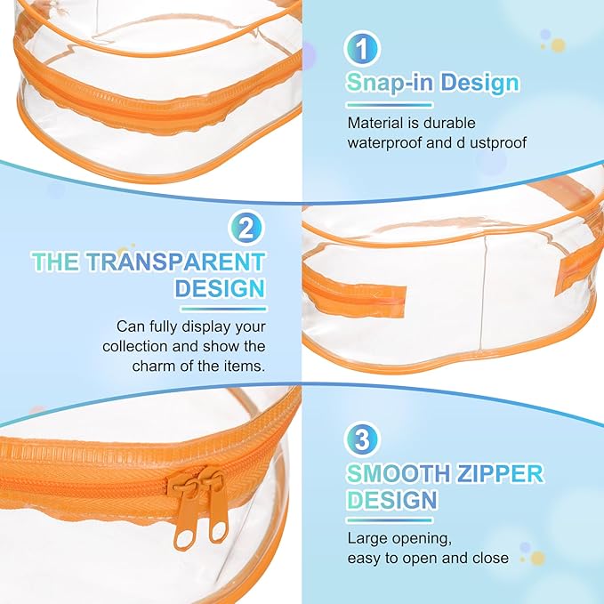 uxcell Figure Display Bag, 6 x 3.7 x 8.7 Inch PVC Oval Portable Dolls Pouch Carrying Case Storage Bag Keychain Charm for Showing Off Boxes Dolls, Orange