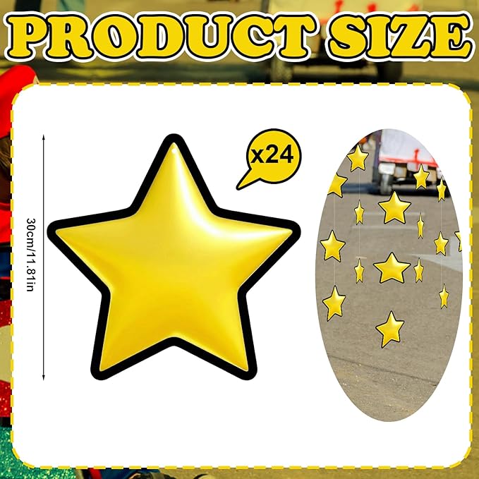 Epakh 24 Pcs Super Themed Party Decorations Hanging Birthday Party Decoration Gold Video Game Theme Ornaments Banners for Baby Shower Favors Super Game Room Home Supplies(Star)