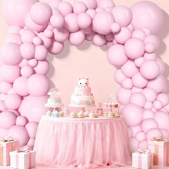 Amandir 153pcs Pink Balloons Arch Garland Kit, Different Sizes 18 12 10 5 Inch Latex Pastel Pale Light Pink Balloon for Princess Birthday Bridal Wedding Gender Reveal Valentines Day Party Decorations