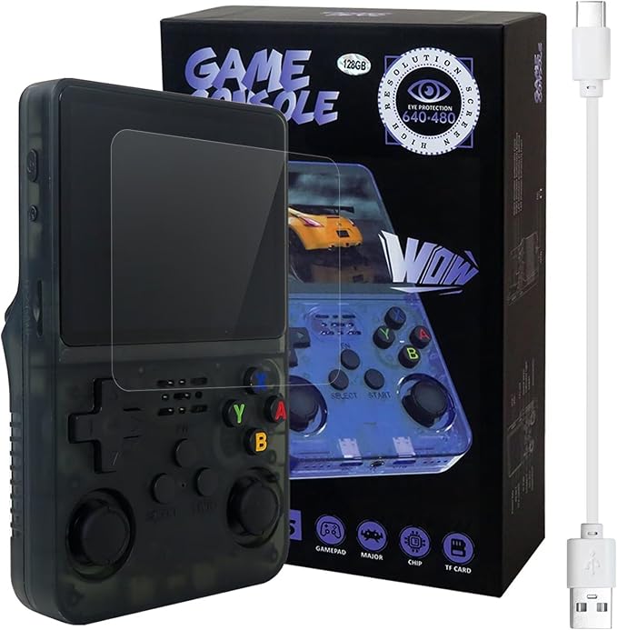 Life Girl Star New Upgraded R36S Retro Handheld Video Game Console Linux System 3.5 Inch IPS Screen Portable Pocket Video Player 128GB Games, 21 Emulator (Black )