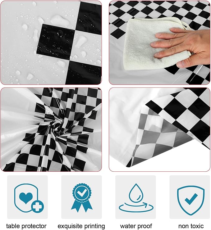 Oudain 3 Pcs Cars Birthday Party Supplies Racing Party Decorations Round Racing Tablecloth Checkered Flag Table Covers Road Plastic Table Cloth, 1950s Disco Dancing Party Tablecloth (White)