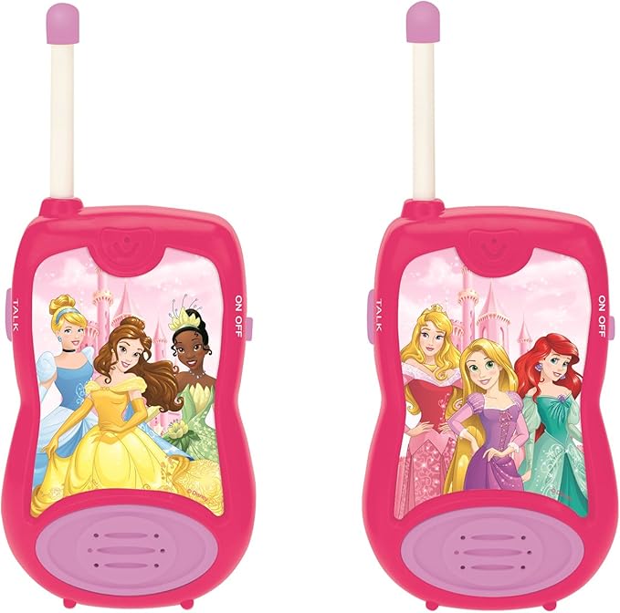 LEXiBOOK Disney Princesses Cinderella Rapunzel Walkie-talkies, Communication Game Toy Children Girl, Belt Clip, Battery, Pink, TW12DP