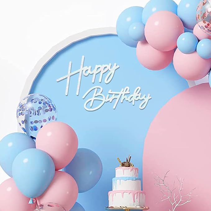 Babenest Flash White Felt Happy Birthday Sign - Reusable Strong Adhesion Banner for Backdrop, Balloon Arch Decor, Reception Party Supplies Birthday Party Baby Shower Decorations