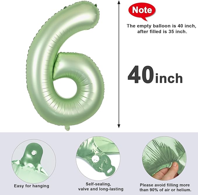 Number 6 Balloon 40 Inch, 6 7 Six Seven Birthday Decorations, 6th Birthday Balloon for Boy Girl, Olive Green 16 60 61 65 Numbers Balloons Graduations Anniversary Supplies