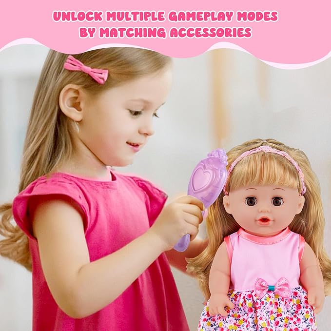 GAGAKU 12 Inch Baby Doll with Hair - Full Vinyl Baby Doll for Girls Ages 3-6 Years, First Baby Doll Playset with Accessories for Toddlers 1-3