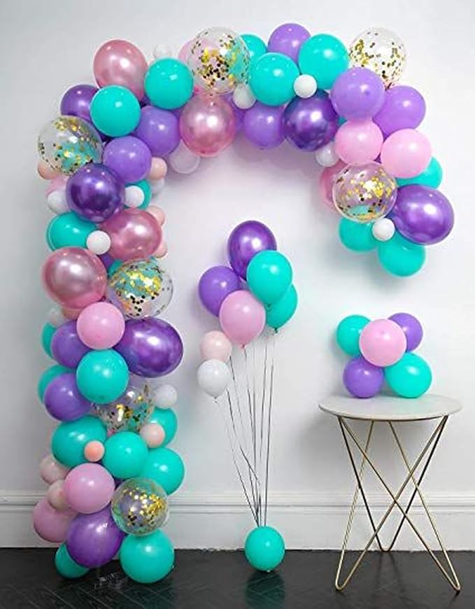 Pink Purple Blue Balloons, 12 Inch Color Pink Teal Purple Balloons Confetti Latex Balloons for Mermaid Themed Gaby Doll house Party Birthday Decorations