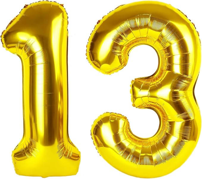 40 Inch Number Balloons, Large Gold Number 13 Balloon Party Decorations for 1 3 31 Birthday Memorial Day, Foil Balloon for Outdoor & Indoor Wedding Supplies