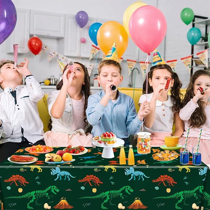 3 Pack Dinosaur Plastic Party Tablecloth, Dinosaur Birthday Decorations, Dinosaur Birthday Table Cover for Kids Boy Dinosaur Party Decorations, 54 x 108 Inch