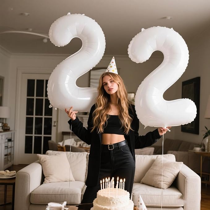 40 Inch White 2 Balloon Number Big Foil Helium Number Balloons 2 12 21st Birthday Party Decorations for Boy or Girl Huge Mylar Anniversary Party Supplies