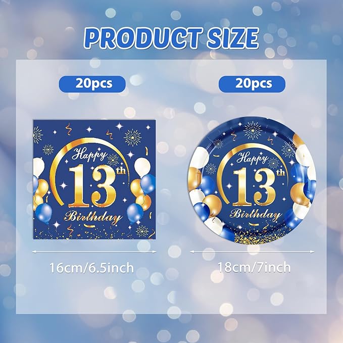 Happy Birthday Decorations for Boys13 Year Old Party Decorations Disposable Tableware Include 13th Birthday Plates and Napkins for Official Teenager 13th Birthday Party