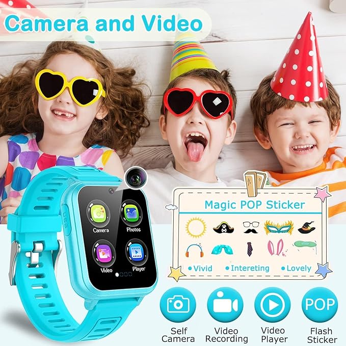 Cosjoype Kids Smart Watches Girls Boys HD Touchscreen Kids Watch with 24 Puzzle Games Camera Music Player Flashlight Alarm Clock Calculator 12/24hr Girls Watch Gift for 4-12 Year Old Boys