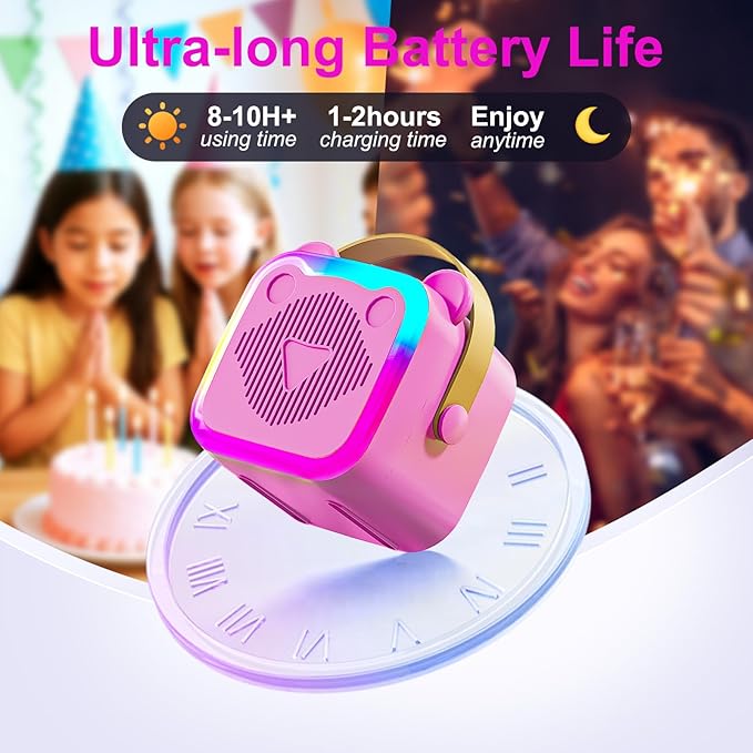 Mini Karaoke Machine for Kids: Portable Singing Toys Speaker with 2 Wireless Microphones for Girls and Boys Ages 3-12+ Years Old（Rose-red）