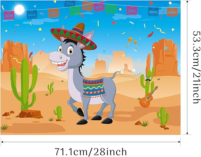 Morcheiong Pin The Tail on The Donkey Game with 48 Tails, Mexican Fiesta Party Favors Supplies Decorations, Birthday Party Game for Kids