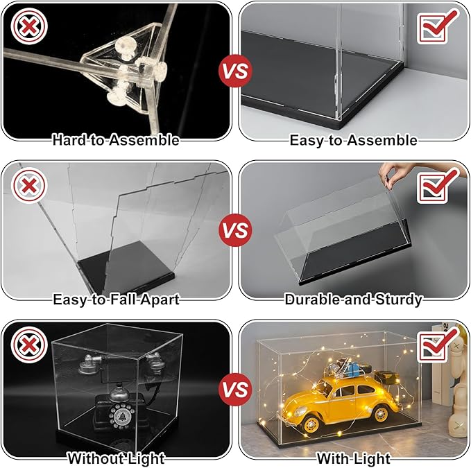 LANSCOERY Acrylic Display Case, Assemble Showcase Display Box for Collectibles, with Dustproof & Seamless Display Design, 13.8x11.8x24 inch Thick Black Base