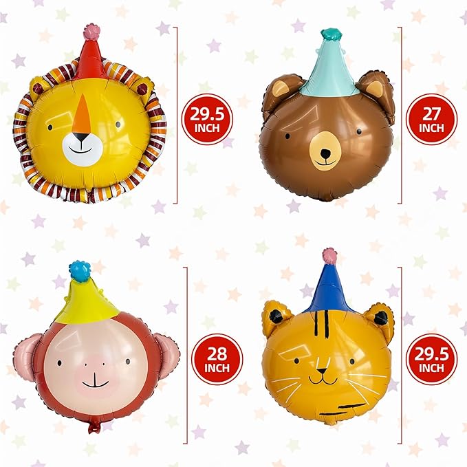 Animal Head Foil Balloon Kit, Lion Bear Monkey Cat foil balloon, Birthday Party Decorations, Baby Shower Supplies (Cat(2 pieces))