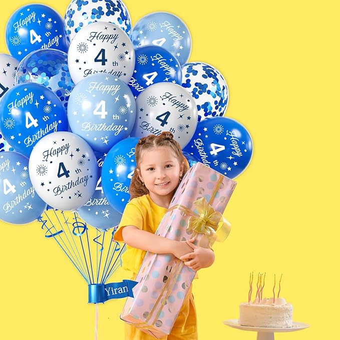 Blue 5th Birthday Balloons for Boys Girls 5th Birthday Party Decorations, 12inch 16pcs Blue White Happy 5th Birthday Balloons, Party Balloons Confetti Balloons for Boys Girls Theme Party Deocorations