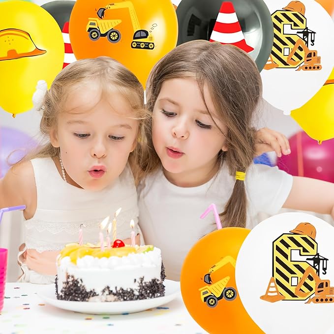 Yellow Black White 5th Birthday Balloons for Boys Girls 5th Birthday Party Decorations, 12inch 12pcs Construction Happy 5th Birthday Balloons Party Balloons for Boys Girls Construction Theme Party