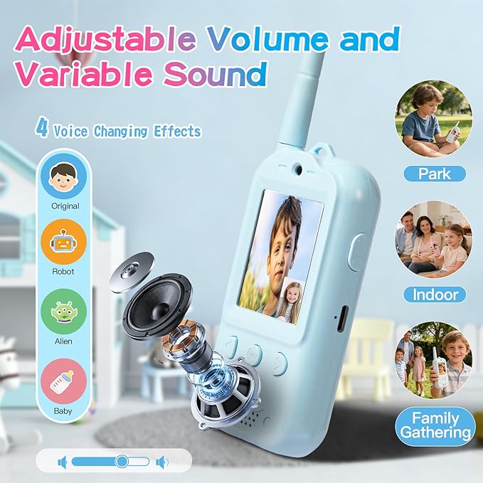 Video Walkie Talkies for Kids,Dual Camera 2-Pack Rechargeable Video Intercom Long Range Walkie Talkies,Voice Chat&Photo,Gifts for Age 3-12 Boys Girls Indoor Outdoor Games,Camping (Blue + Pink)