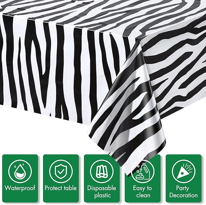 Animal Safari Tablecloth Jungle Animal Theme Tablecover Tiger Zebra Giraffe Print Table Cover Tropical Leaf Tablecloth Party Supplies for Jungle Safari Birthday Baby Showers (Greenery Style, 4 Pcs)