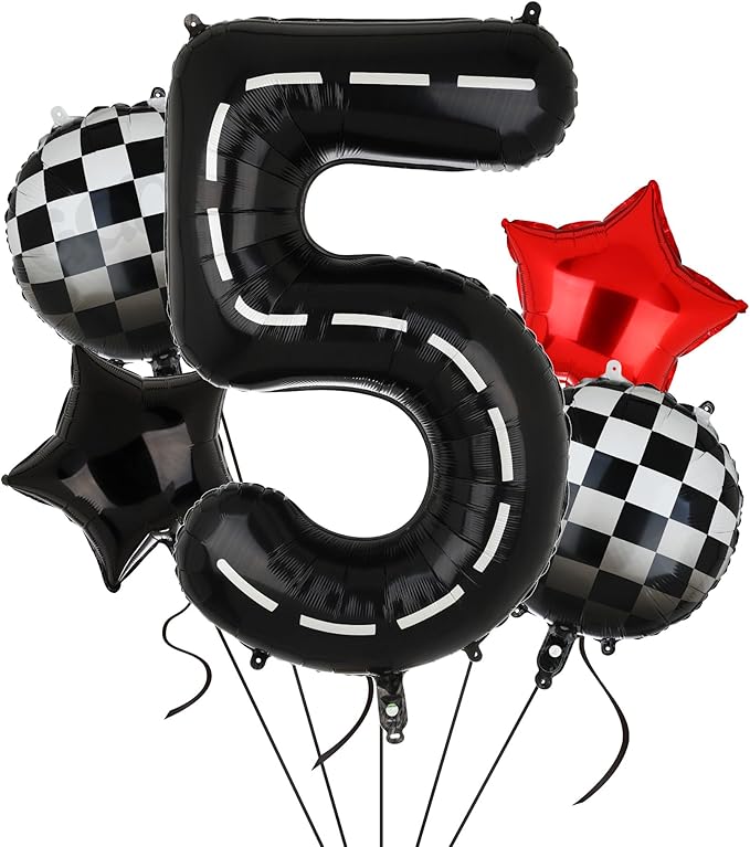 Race Car Birthday Balloons 40 Inch Racetrack Number Balloon 5 Black Boys 5st Birthday Race Car Theme Party Decor Supplies 5 Pcs