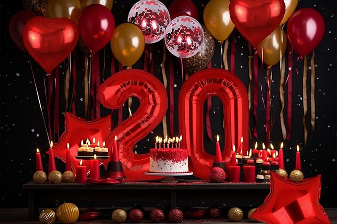 40 Inch Red Number Balloons 20 Mylar Foil Helium Digital Balloon 20th Anniversary Event Celebration 20th Birthday Party Decor Supplies 10 Pcs