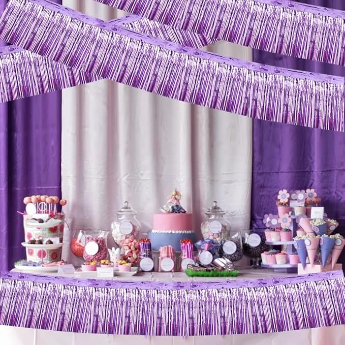 BEISHIDA 3 Packs Metallic Foil Fringe Garland Light Purple Wall Hanging Tinsel Fringe Banners for Car Floats Bridal Shower Wedding Birthday Easter Graduation Holiday Party Decoration(30 Feet)