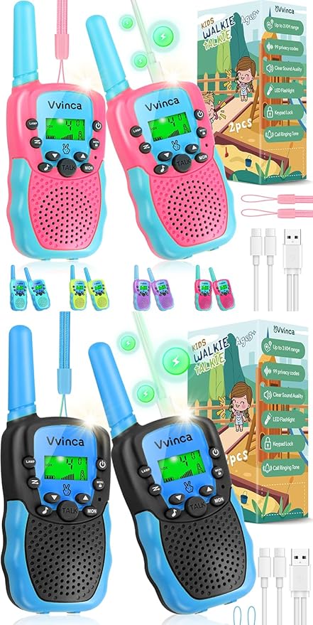 Vvinca Rechargeable Walkie Talkies for Kids 22 Channels 2 Way Kids Walkie Talkie