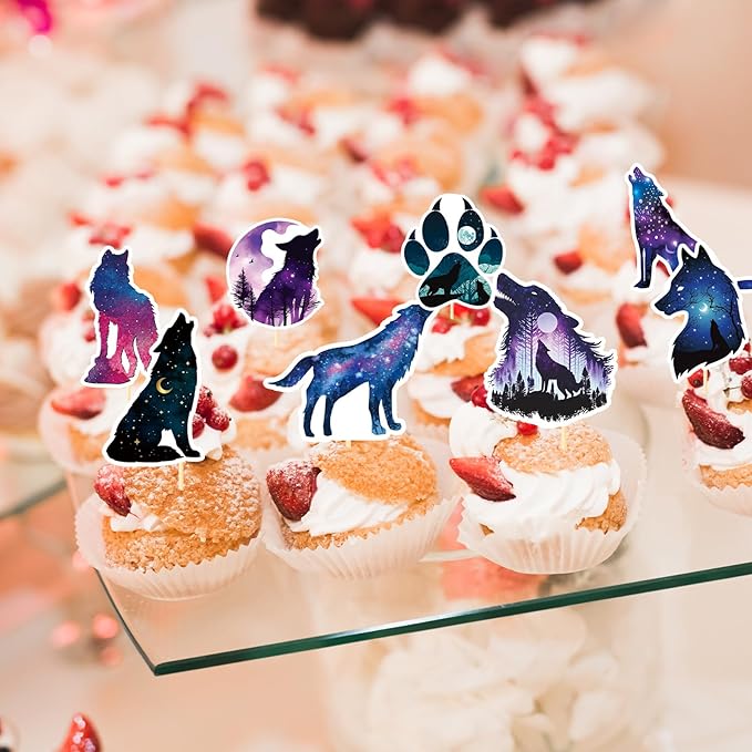 Wolf Themed Party Decorations - 40PCS Wolf Birthday Party Decorations Star Moon Cupcake Toppers Cupcake Picks Cake Decor Animal Baby Shower Birthday Wedding Supplies