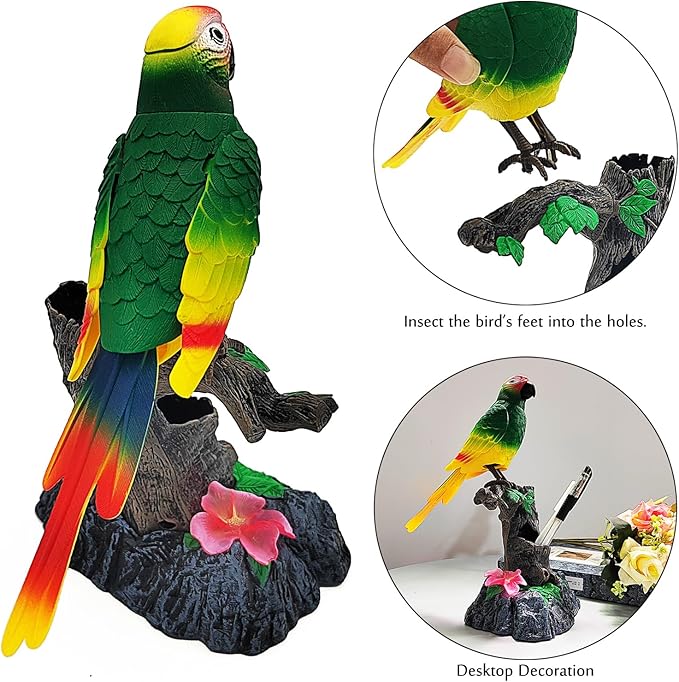 Tipmant Realistic Eelectric Birds Talking Parrots Electronic Pets Office Home Wall Desk Table Decoration Repeat What You Say Kids Toys Birthday Gifts (Green)