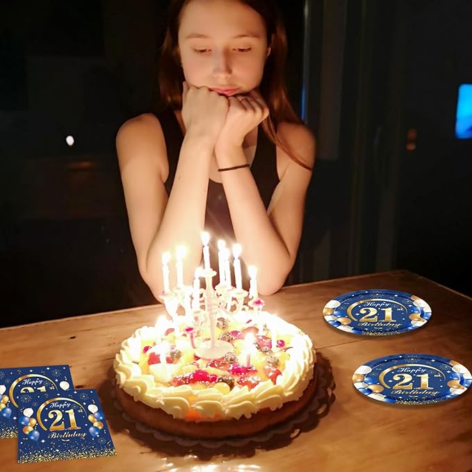21st Birthday Party Supplies 21st Navy Blue and Gold Party Decor Includes Plates Napkins 21 Years Old Birthday Decoration Supplies for Boys Girls Men Women