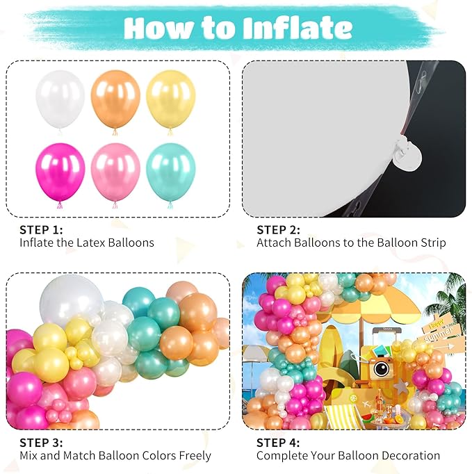 Tropical Balloon Arch Garland Kit, Pearl Yellow White Hot Pink Champagne Gold Teal Balloons for Boys Girls Aloha Luau Pool Party Hawaiian Baby Shower Summer Birthday Party Decorations