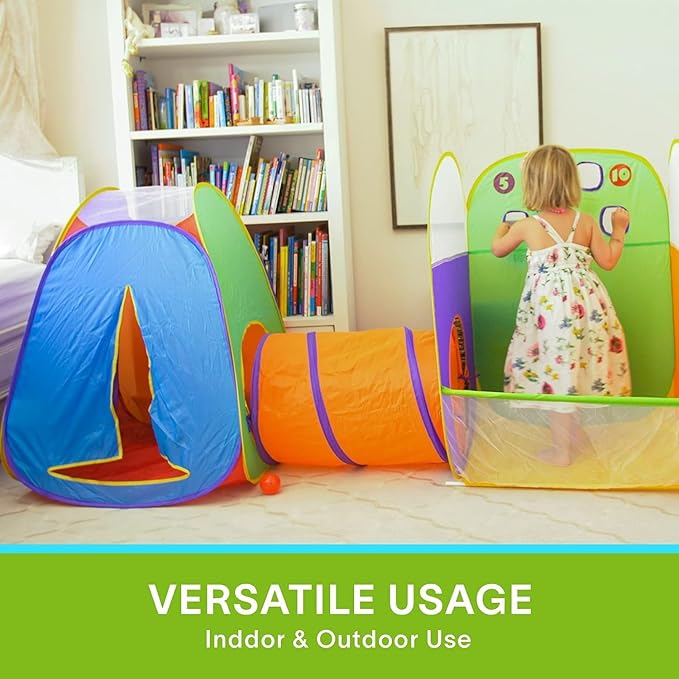 Alvantor® Kids Tent Play Tents & Tunnel 3-in-1 Pop Up Tent with Tunnel Toddler Ball Pit Indoor/Outdoor Tents Fun Toss It Game Zone Playhouse for Children (Include 4 Balls)