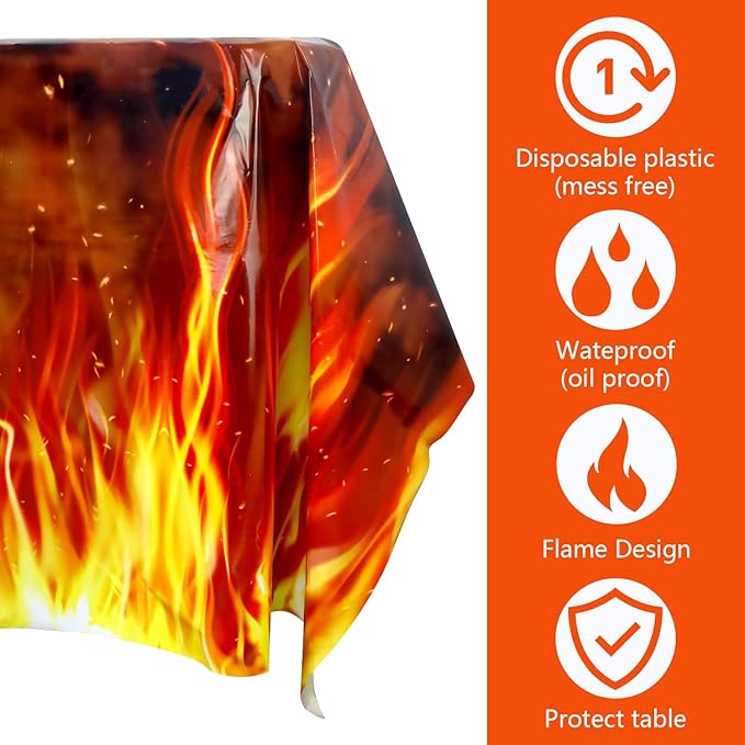 4 Pack Fire Party Tablecloth - Fire Table Cover Decoration Tablecover for Flame Party Baby Shower Supplies Birthday Decorations (51 x 86 Inches)
