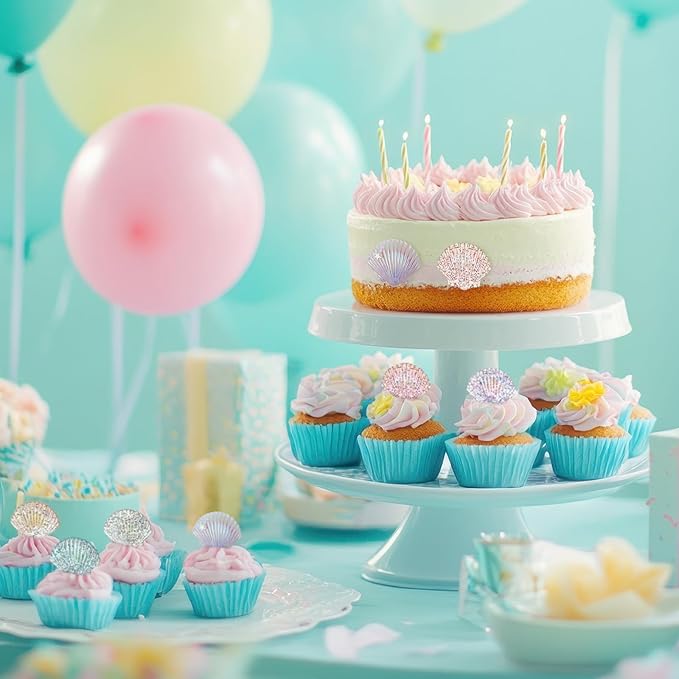 Kenning 48pcs Resin Seashell Cupcake Ring Toppers Under the Sea Cupcake Topper for seashell Theme Birthday Party Cake Decorations Baby Shower Weeding Anniversary Sea Party Supplies