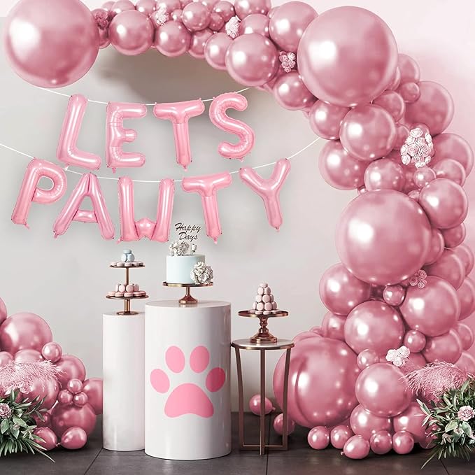 Lets Pawty Balloons Banner 40 Inch,Cream Pink Dog Birthday Decorations,Paw Foil Letter Balloon for Dogs Paw Pet Puppy Theme Party Supplies