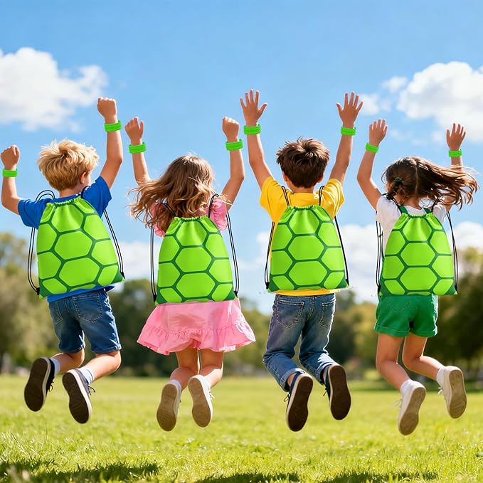 Green Turtles Party Favors, Ninja Theme Birthday Party Supplies & Goodie Bags for Kids, Include Drawstring Bags Notebook Silicone Bracelet Highlighter for Gifts Fillers