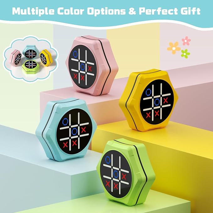 Tic Tac Toe Bolt Game,5-in-1 Handheld Puzzle Games Console,Electronic Tic Tac Toe Game for Educational&Memory,Portable Travel Games for Car Ride with Silent Mode,Toys Gift Idea for Kids & Family-Blue
