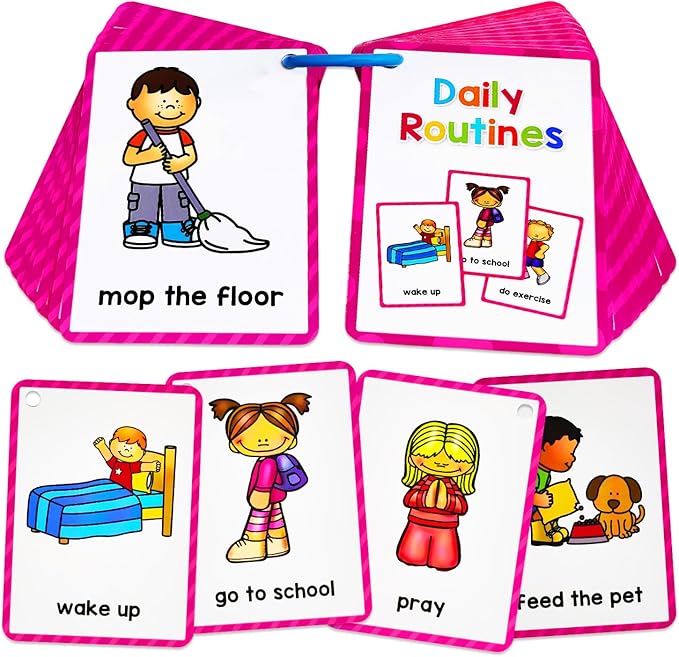 Learning Flashcards Daily Routines, 38 Different Educational Words, Social Learning Card for Kids