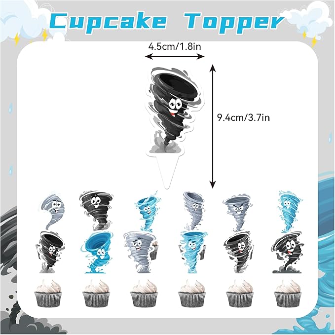 Tornado Party Decorations Tornado Birthday Decorations Set, Tornado Party Supplies Includes Birthday Banner, Cake Topper, Cupcake Toppers, Latex Balloons