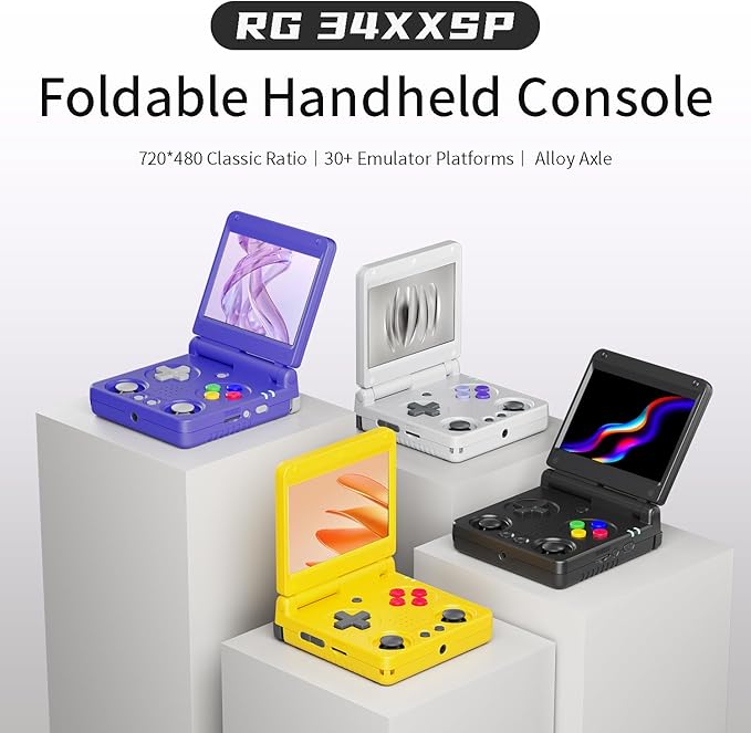 Anbernic RG34XXSP Foldable Retro Handheld Game Console , 3.4 Inch IPS Screen Linux System Built-in 64G TF Card 5000+ Games Handheld Emulator Support 5G WiFi Bluetooth TV Output(Indigo)