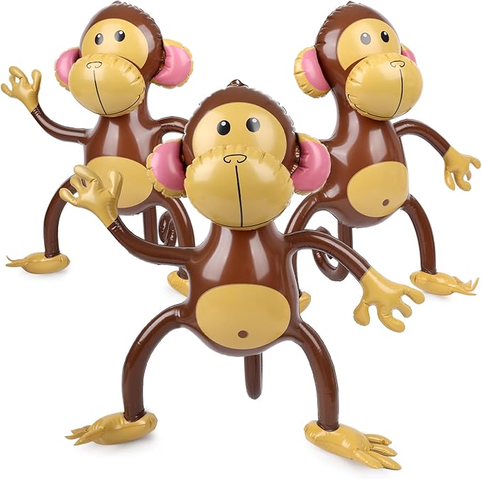 FUTUREPLUSX 3 PCS Inflatable Monkeys, Jungle Animal Balloons Jungle Themed Birthday Party Decorations Baby Shower Party Supplies