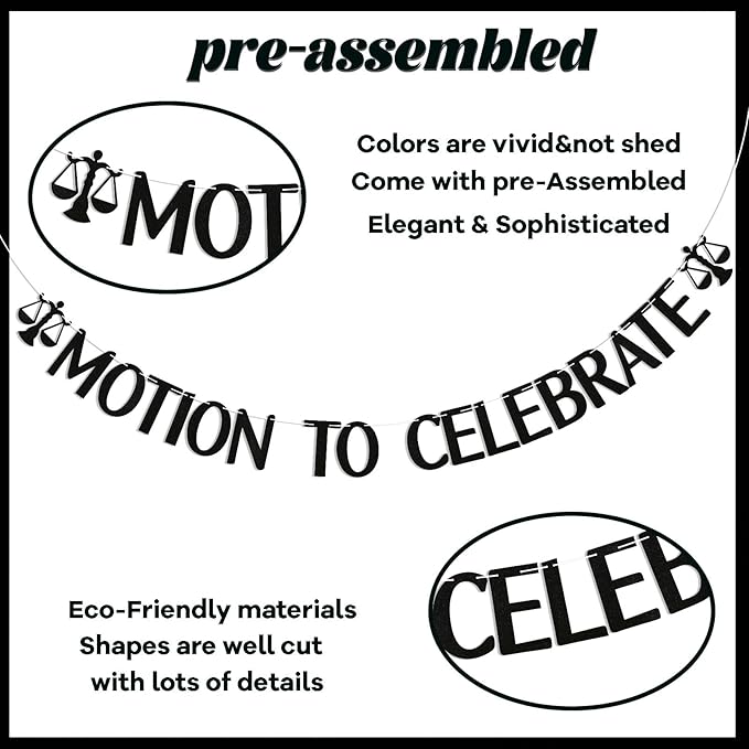 Motion to Celebrate Banner - Future Lawyer, Born to Argue, Class of 2025 Law School Graduation Party Decorations Black Glitter