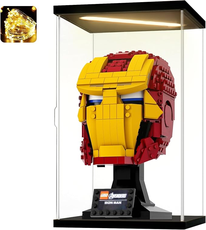 Acrylic Display Case for Collectibles Clear Acrylic Boxes for Display Figures Memoribilia Lighted Building Helmet Model 76165 Display Case Storage Box(Black-Solid Yellow; 5.9*5.9*9.8 inch)