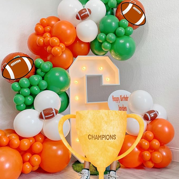 Football Balloons, Soccer Balloons with Orange Brown Green White Latex Balloons Football Prints Balloons, Sports Theme Birthday Decorations Game Day Party Supplies for Sports Theme Party